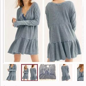 Free People Denim Acid Wash Waffle Knit Dress